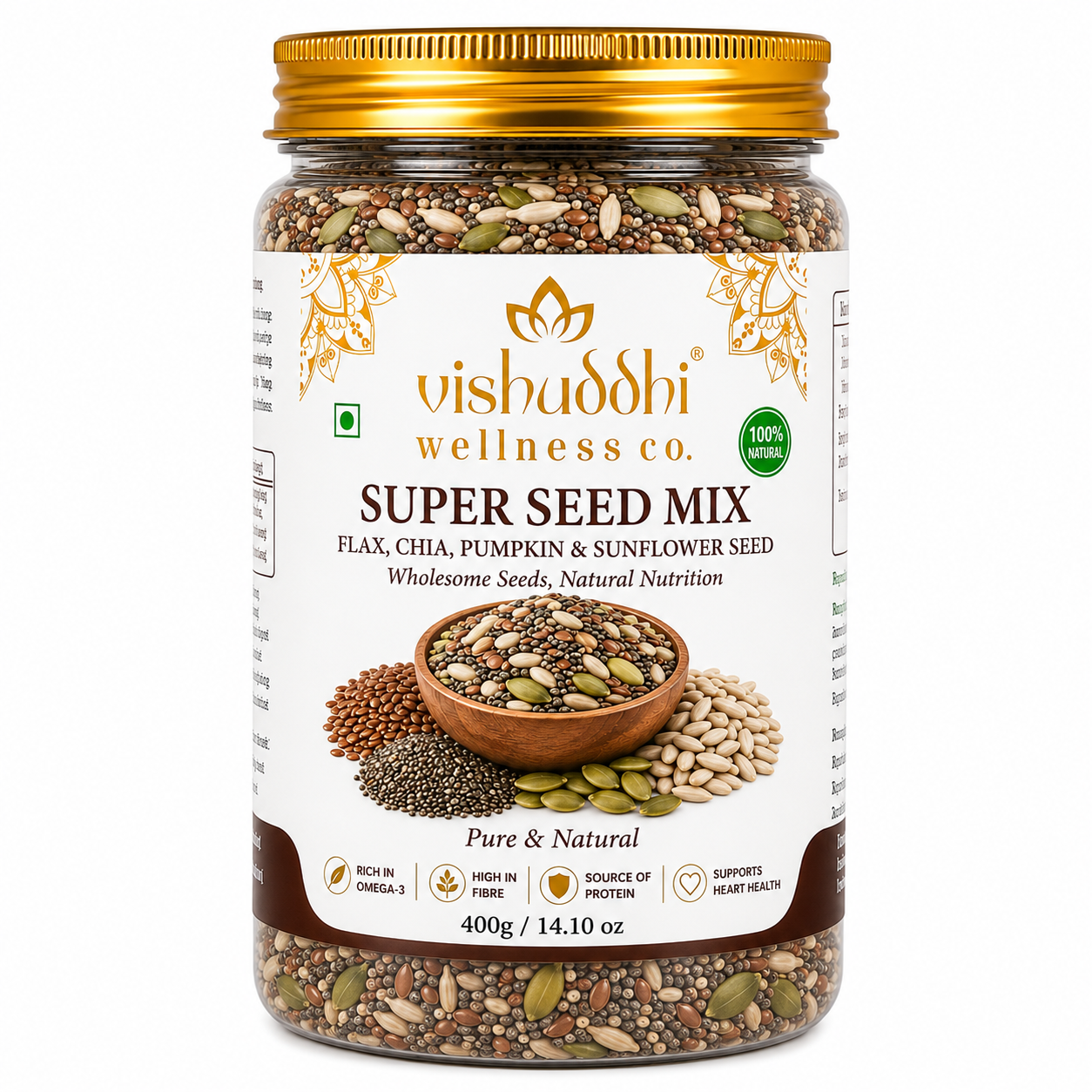 Vishuddhi Wellness Co. Super Seed Mix (Flax,Chia,Pumpkin & Sunflower Seeds) 400g